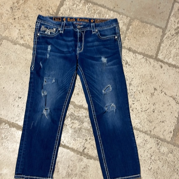 Rock Revival “BORIS” Easy Crop Distressed Denim Jean Size 32x25 - Picture 3 of 12